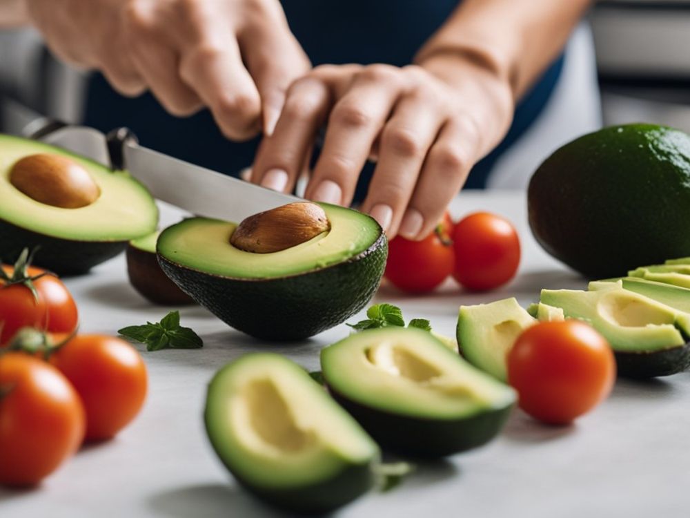 Para preparar o wrap de frango com abacate e tomate, é necessário cortar os ingredientes corretamente.